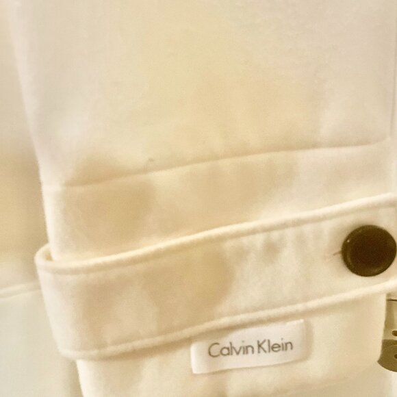 NWOT CALVIN KLEIN White Brown DUFFLE COAT TOGGLE ZIP Removeable FUR HOOD XL! - Picture 3 of 8